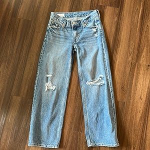 Gap Women Size 24 00 Petite Low Stride Wide Leg Distressed Baggy Blue Jean